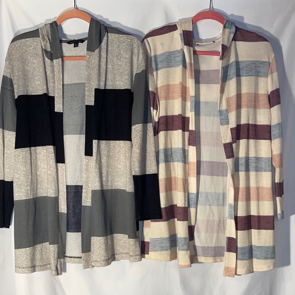 Signature Studio Open Front Hoodie Colorblock and Striped Cardigans